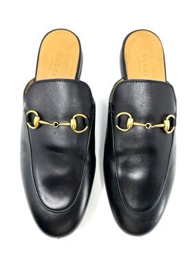 Gucci Womens Black Leather Princetown Horsebit Mules Loafers Slides Shoes 38 8